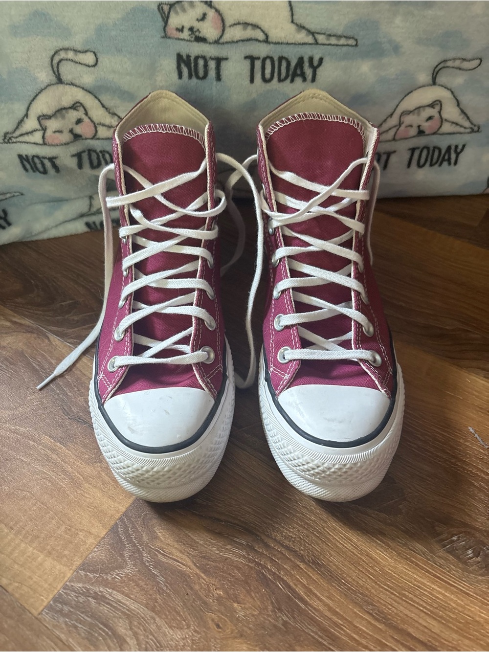 Converse High Top Platform Sneakers in Burgundy and White
